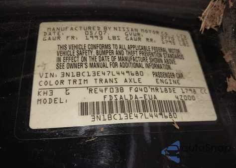 2007 Nissan Versa 1.8S from USA, damaged, VIN 3N1BC13E47L449680